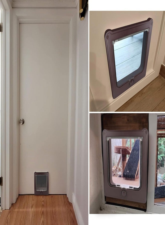 NAMSAN Cat Door Interior Door, Brown, Flap Opening 7.1" x 7.3", 4 Way Locking Cat Door for Exterior Door, Weatherproof Pet Door for Cats Small Dogs, Cat Flap Doors for Wooden/Metal Door, Window - Image 2